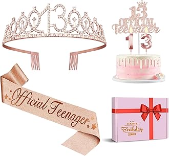 13th Birthday Decorations for Girls, Including 13th Birthday Crown/Tiara, Official Teenager Sash and Cake Topper, Number Candles, 13 Year Old Girl Gifts