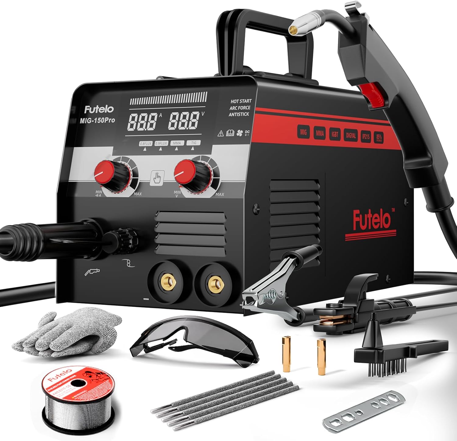 150A MIG Welder, 3 in 1 Flux Core/Lift TIG/Stick Welding Machine 110V, Portable IGBT Inverter Gasless Welder with Synergy & Large LED Display for Metal Repair