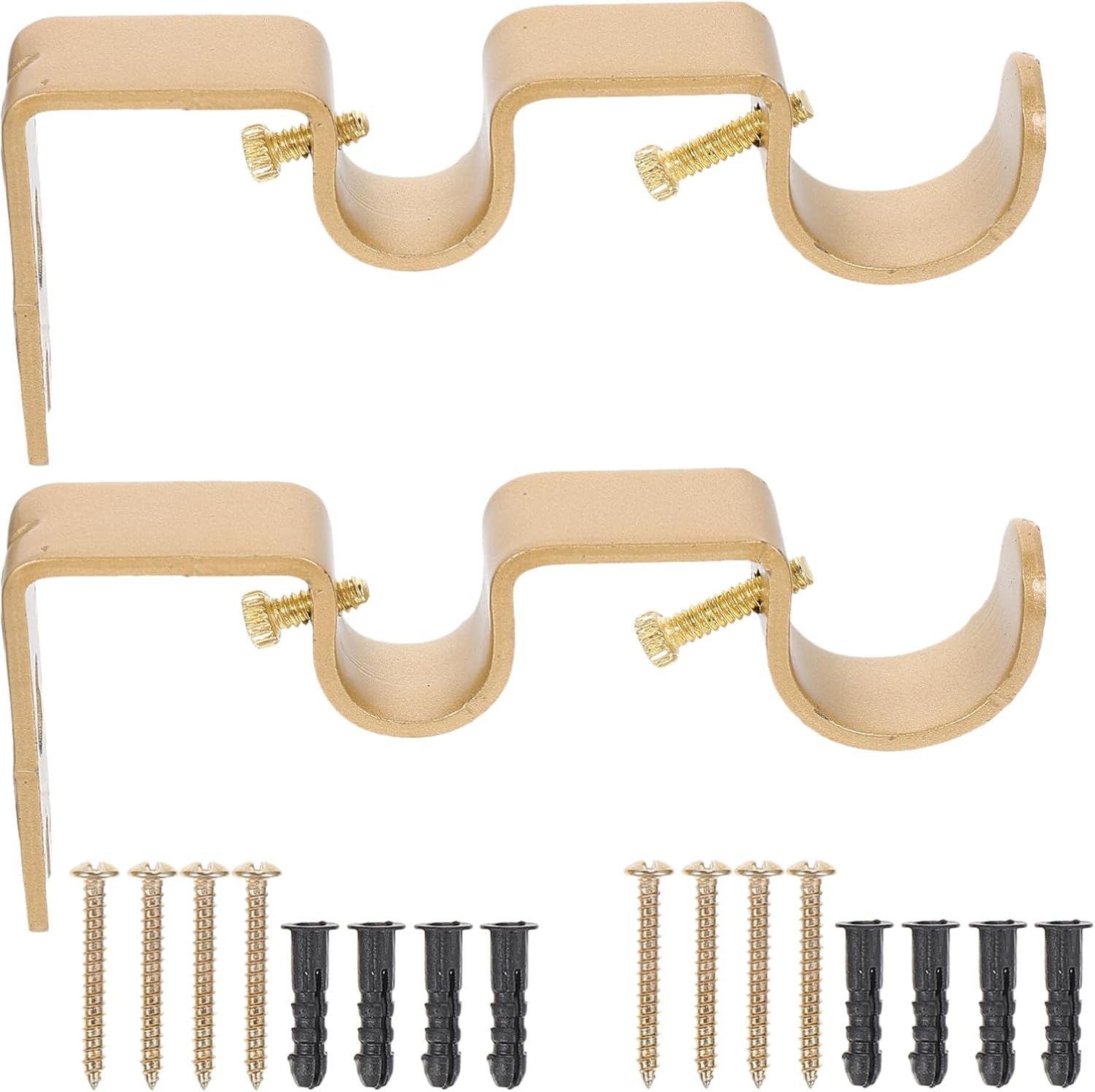 2sets Sturdy Curtain Rod Supports Rod Fixed Bracket Easy to Install Double Curtain Holder for Stable Support Warm Gold Finish Decorative Window Accessories