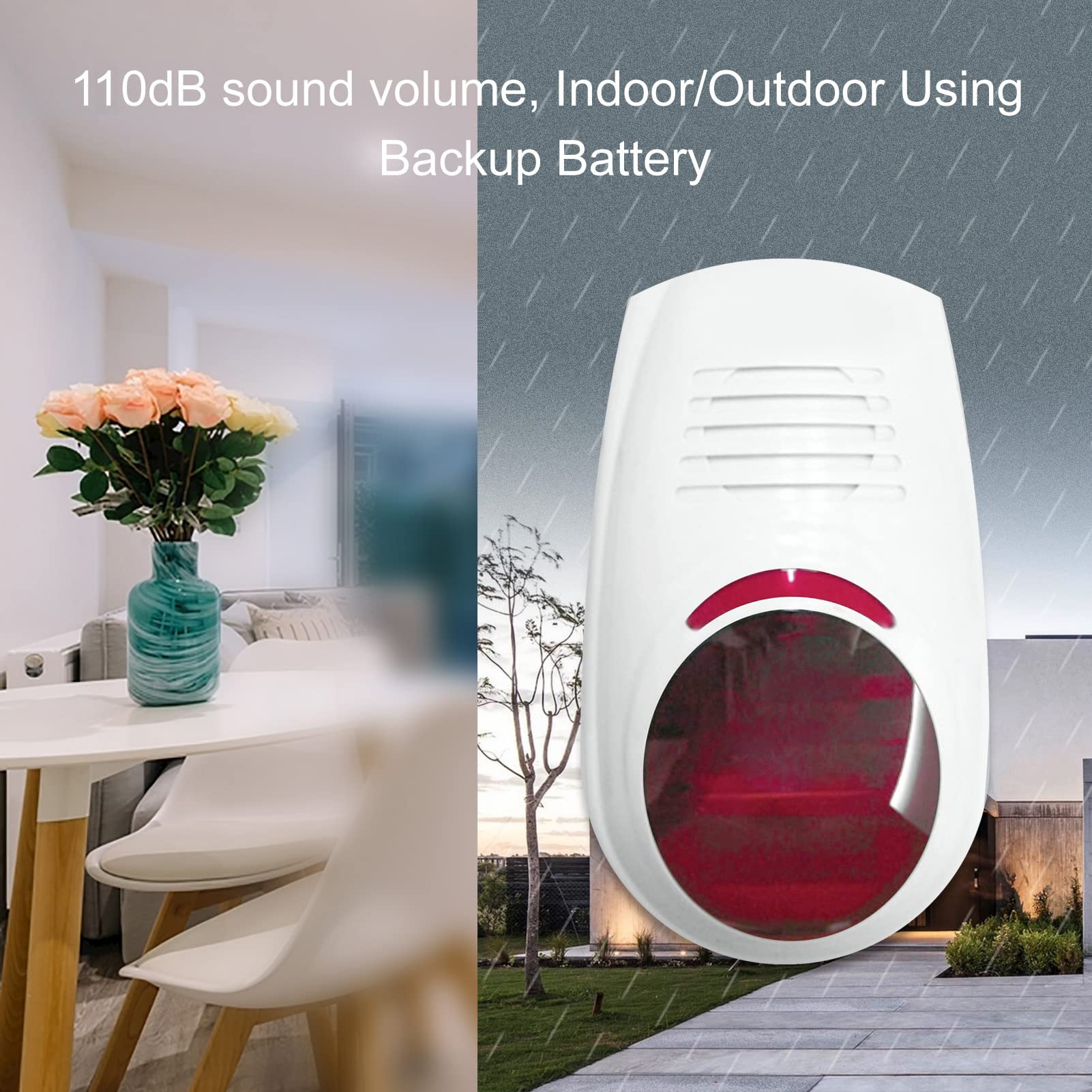 Wolf Guard Sirena stroboscopica wireless 110 dB impermeabile per esterno per la sicurezza