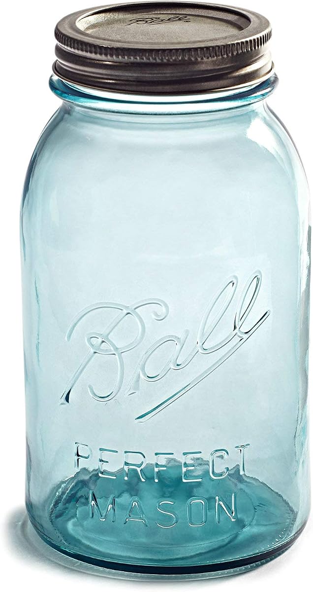 ¡NUEVO! Edición limitada de coleccionista: BOLA Vintage Aqua/Azul "PERFECT MASON" de 32 oz. Tarro de un cuarto de galón - Diseño de principios de siglo (1910-1923)