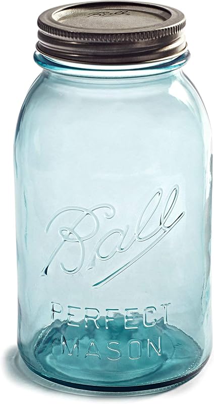 ¡NUEVO! Edición limitada de coleccionista: BOLA Vintage Aqua/Azul "PERFECT MASON" de 32 oz. Tarro de un cuarto de galón - Diseño de principios de siglo (1910-1923)