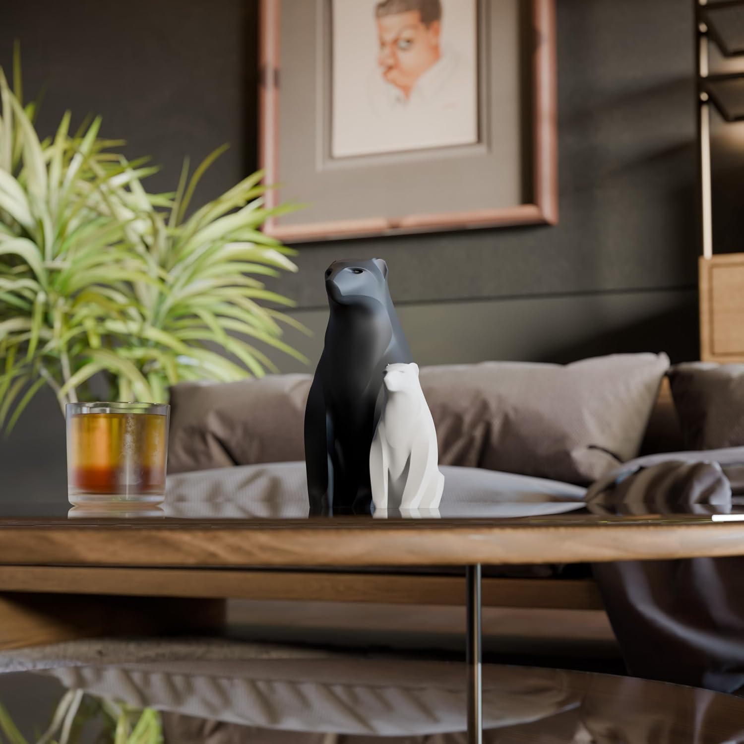 DECO FABRICA Modern İkili Anne Yavru Ayı Biblo Seti – Siyah Beyaz Minimalist Dekoratif Heykel | Çocuk Odası & Ev İçin Anlamlı Hediye
