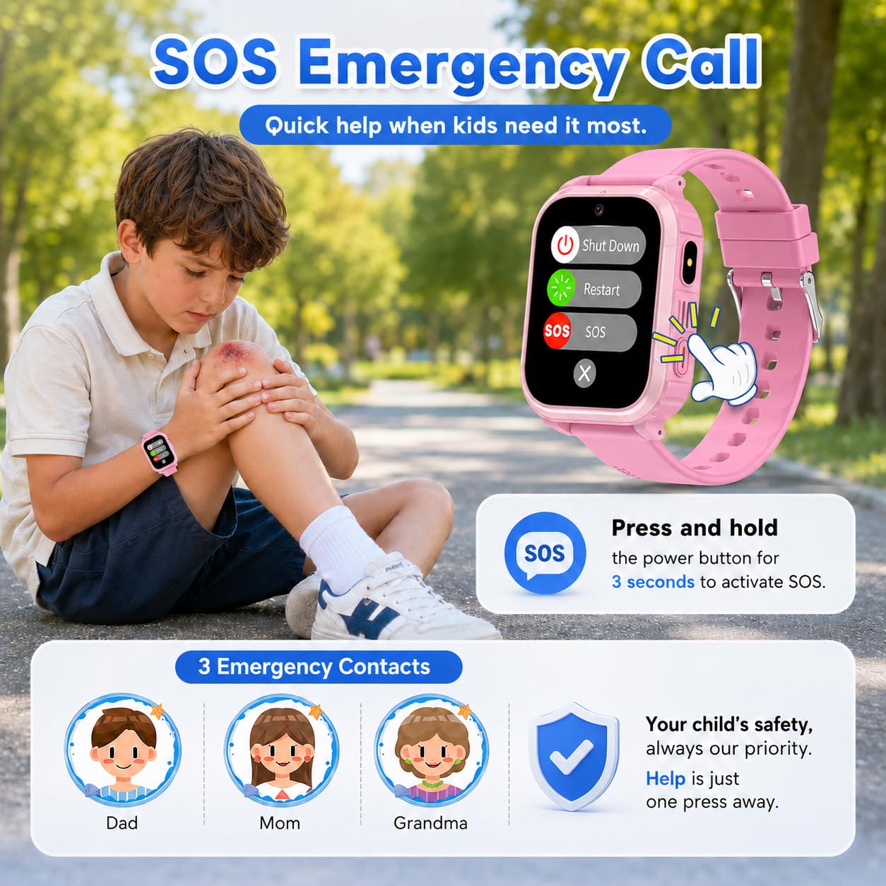 4G Smartwatch per Bambini, Smartwatch con GPS e SOS, Chiamate, Videochiamate, Chat e SMS, Fotocamera, IP68, Modalità Scuola, Sveglia, Torcia, Orologio Telefono Bambini Regalo per Ragazzi e Ragazze