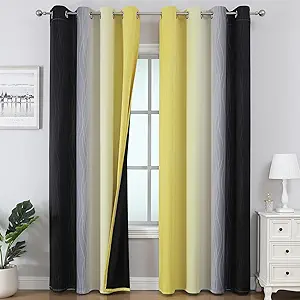 Estelar Textiler Black and Yellow Ombre Blackout Curtains for Bedroom, Thermal Insulated Blackout Drapes, Full Light Blocking Energy Saving Long Curtains for Living Room, 52Wx96L, 2 Panels