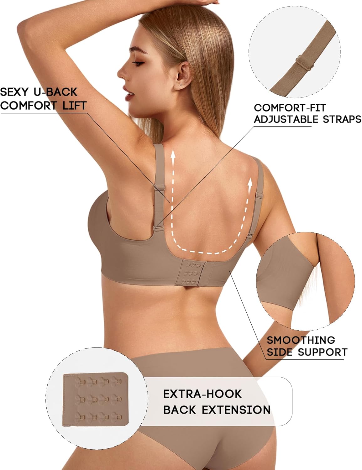 Women's Full Coverage Wireless Bra, Jelly Comfort & Lift Push Up Support, Seamless No Underwire Everyday T-Shirt Bralette - Image 3