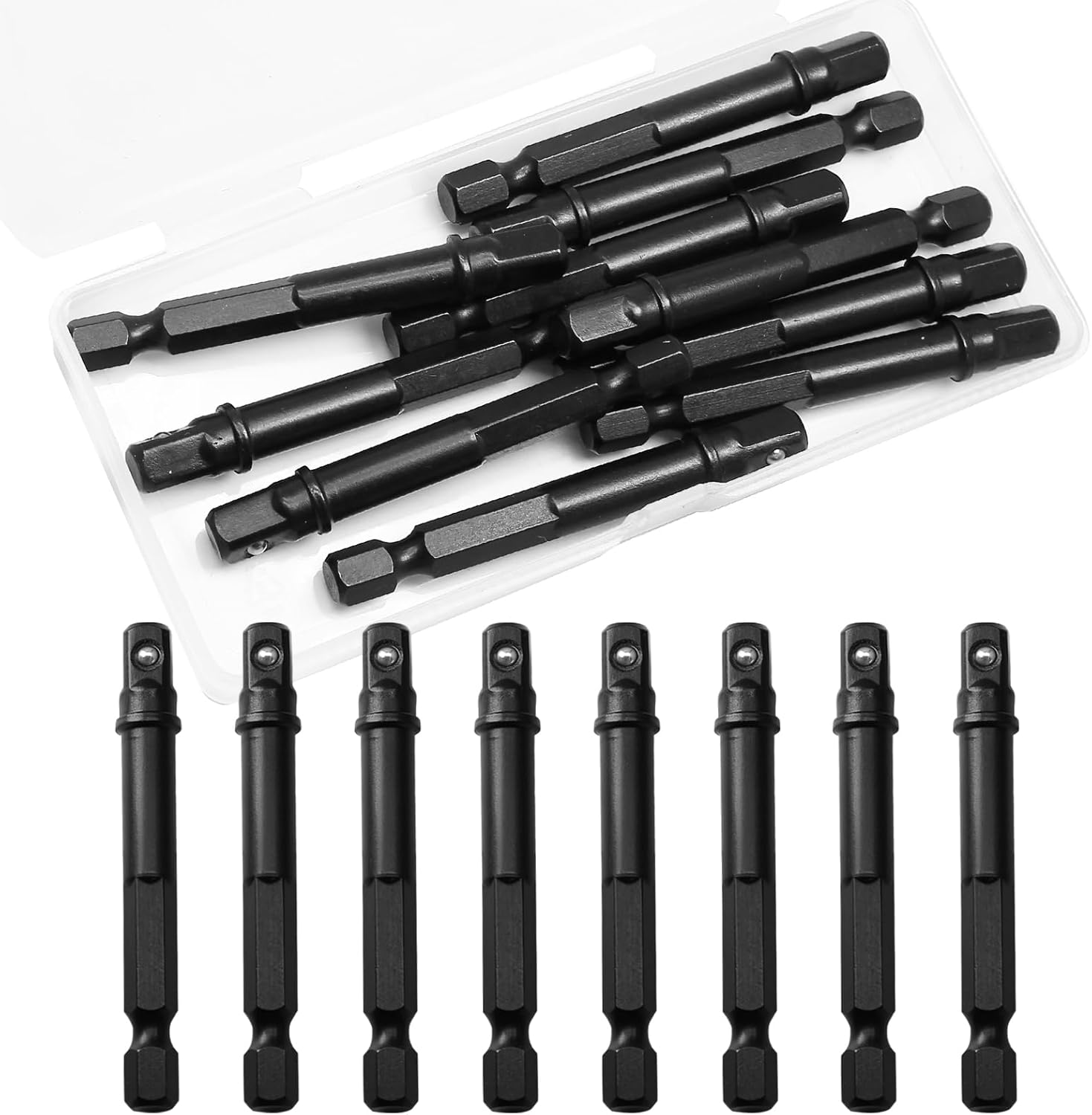 10 Pack 1/4 Inch Square Impact Adapter Bit, Hex Impact Socket Adapter for Drills, Socket Adapter Kit for Impact Driver, Automotive DIY - Black