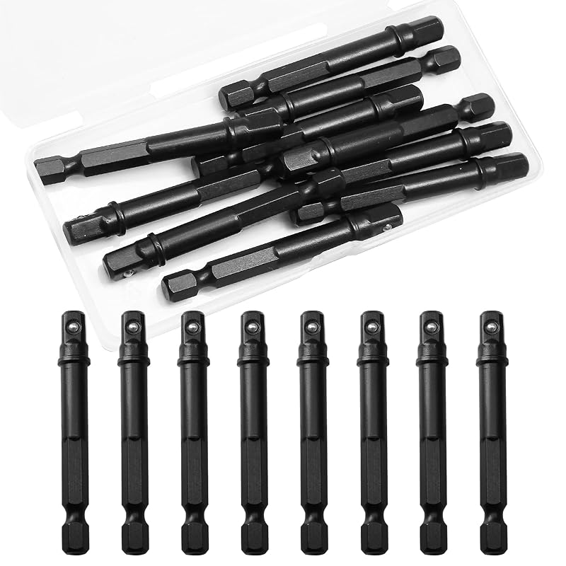 Adaptador de impacto para soquete com encaixe quadrado de 6,35 mm e haste sextavada de 6,35 mm PHITUODA, preto, kit com 10 peças