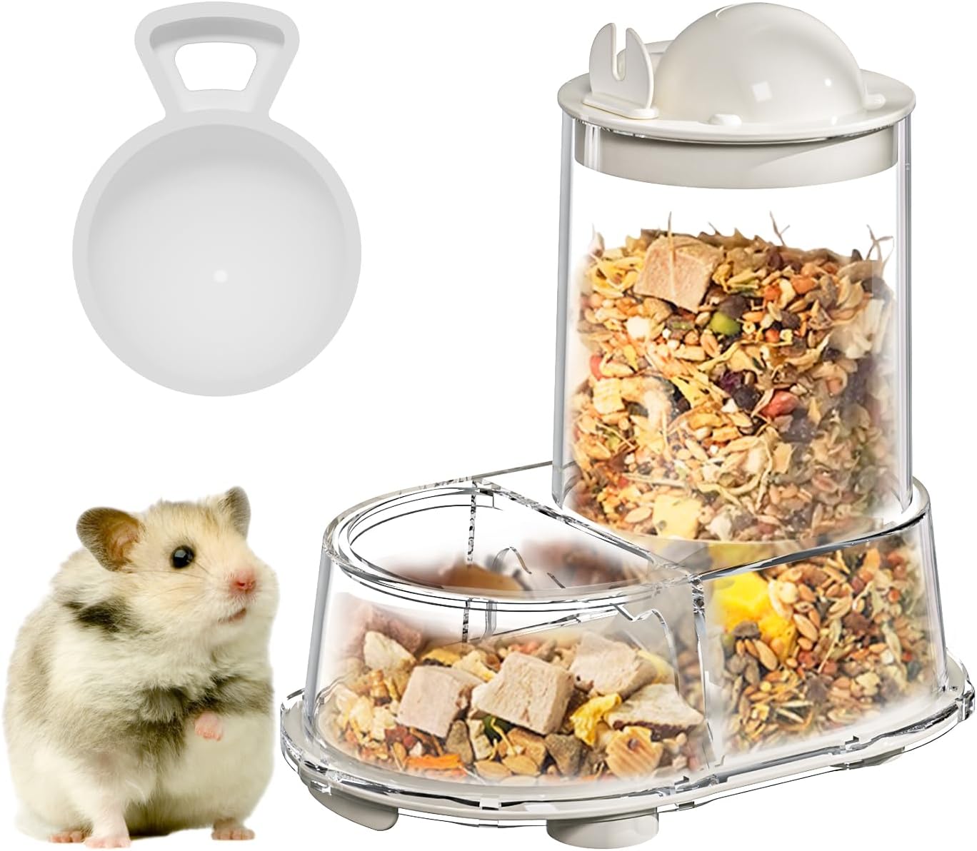 Automatic Hamster Feeder Food Dish Bowl Dispenser for Syrian Dwarf Hamsters, Gerbils, Mouse, Guinea Pig, Hedgehog (White)