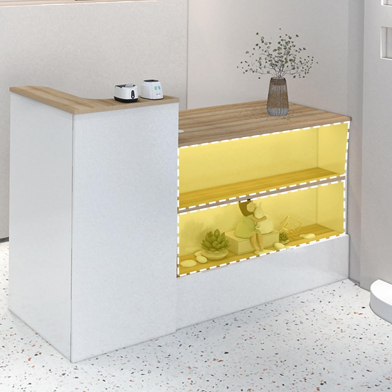 Reception Desk, Counter Table with High Storage, Front Counter with Lockable Drawers and Display Stand, Desk Reception for Company Halls(Blue,100cm)