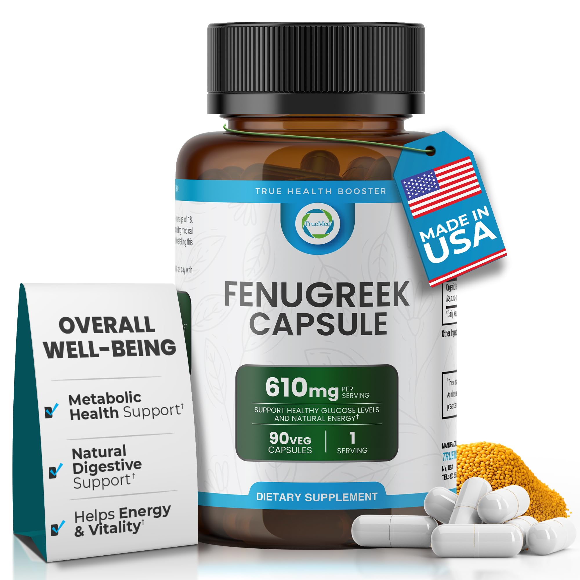 Organic Fenugreek Capsules 610mg, Support Metabolic Health, 90 Veg Capsules