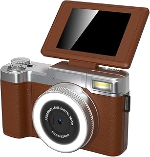 4K Digital Mirrorless Camera, 48MP 18X Zoom Video Camcorder with 180° Flip Screen, Portable Travel Size Camera with 2.8 Inch Screen for Selfie Video Recording (Brown) product image