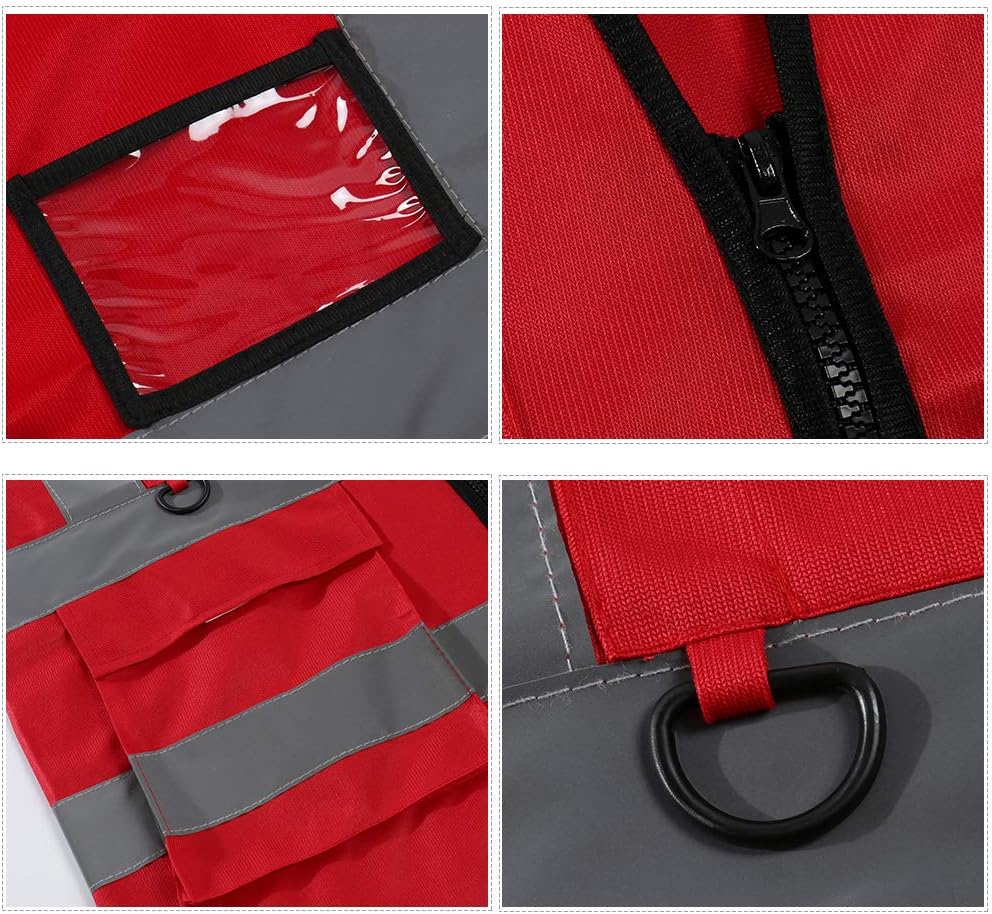 5 Pack Reflective Safety Vest for Women, Men High Visibility Reflective Vest with 5 Pockets Neon Red