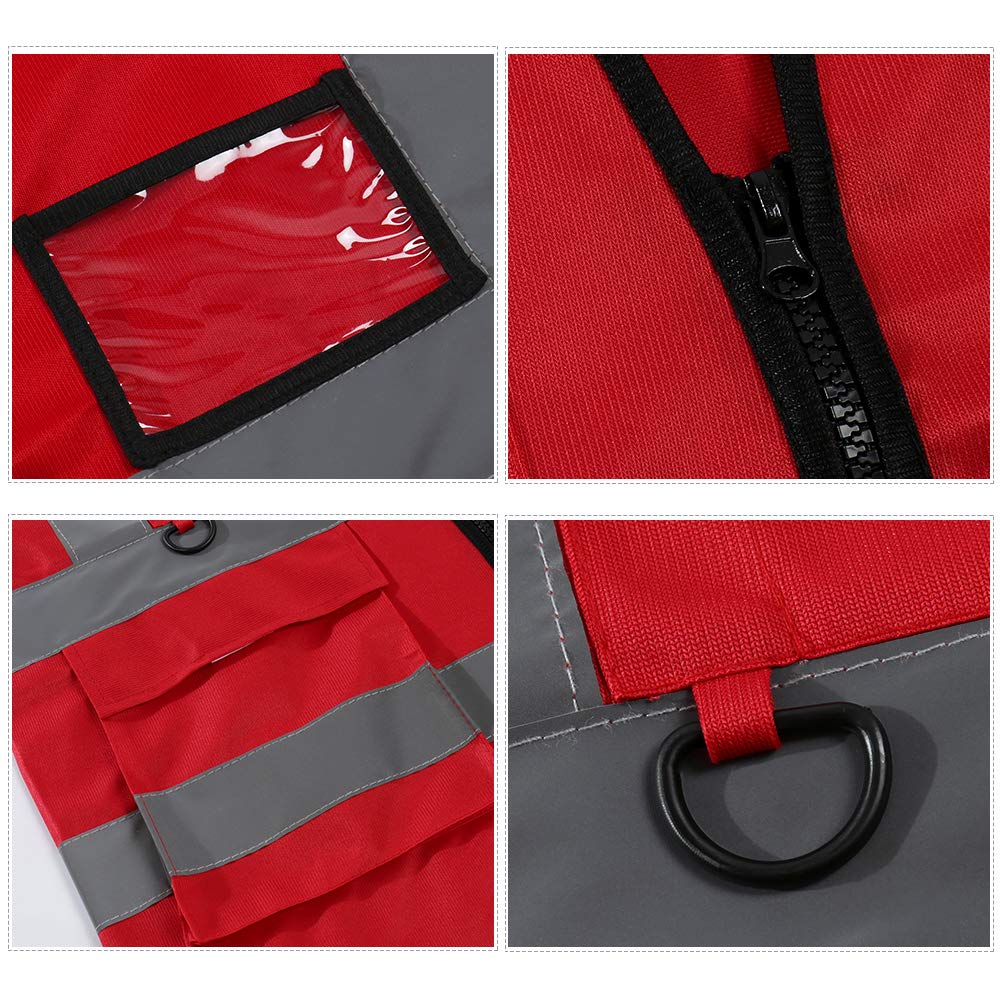 Paquete de 5 chalecos reflectantes de seguridad para mujeres y hombres, chaleco reflectante de alta visibilidad con 5 bolsillos rojo neón, Red, Talla única
