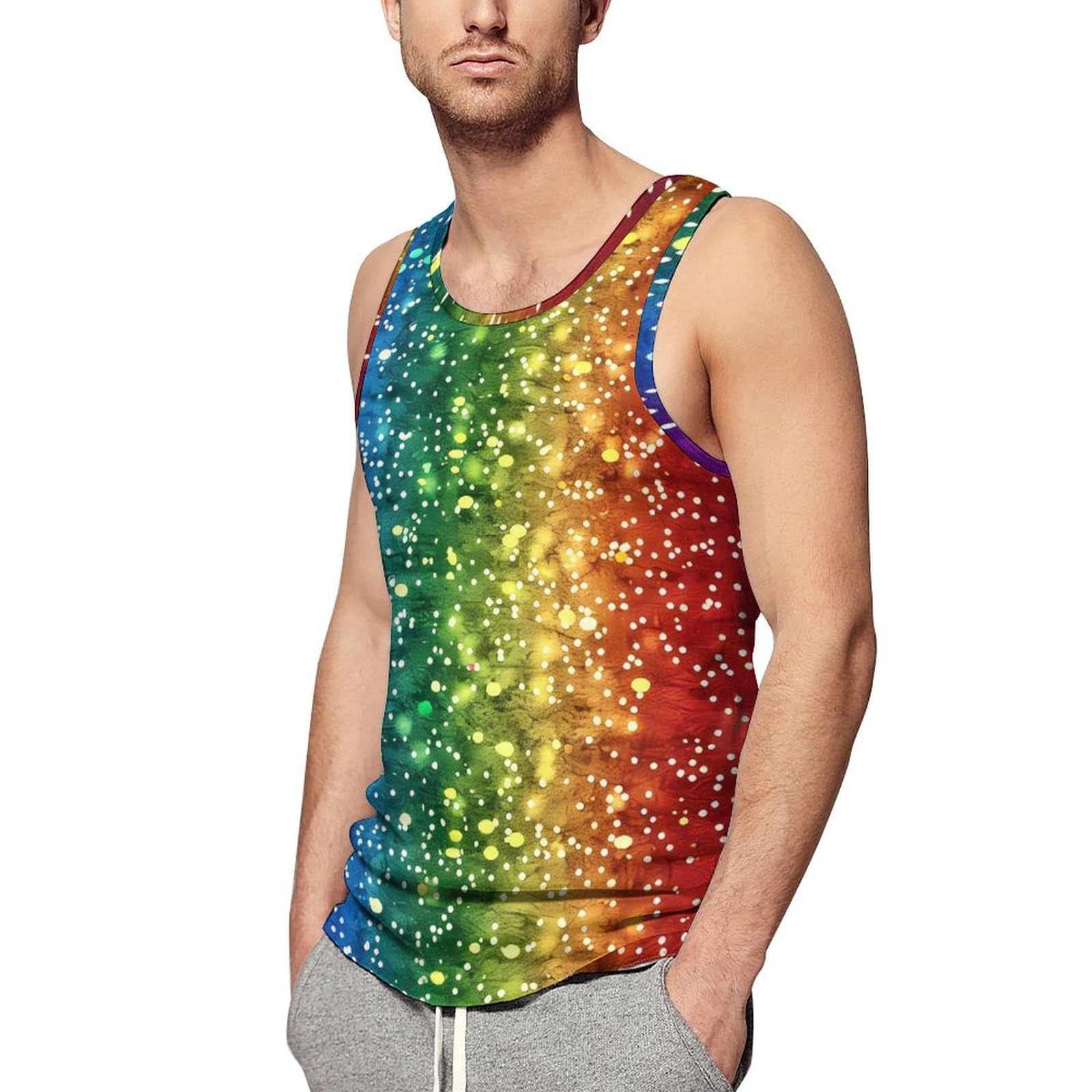 Colorful Rainbow Backdrop LGBT Pride Month Men's Tank Top Sleeveless Vest Lightweight Workout Gym Shirts Casual Tee Top L