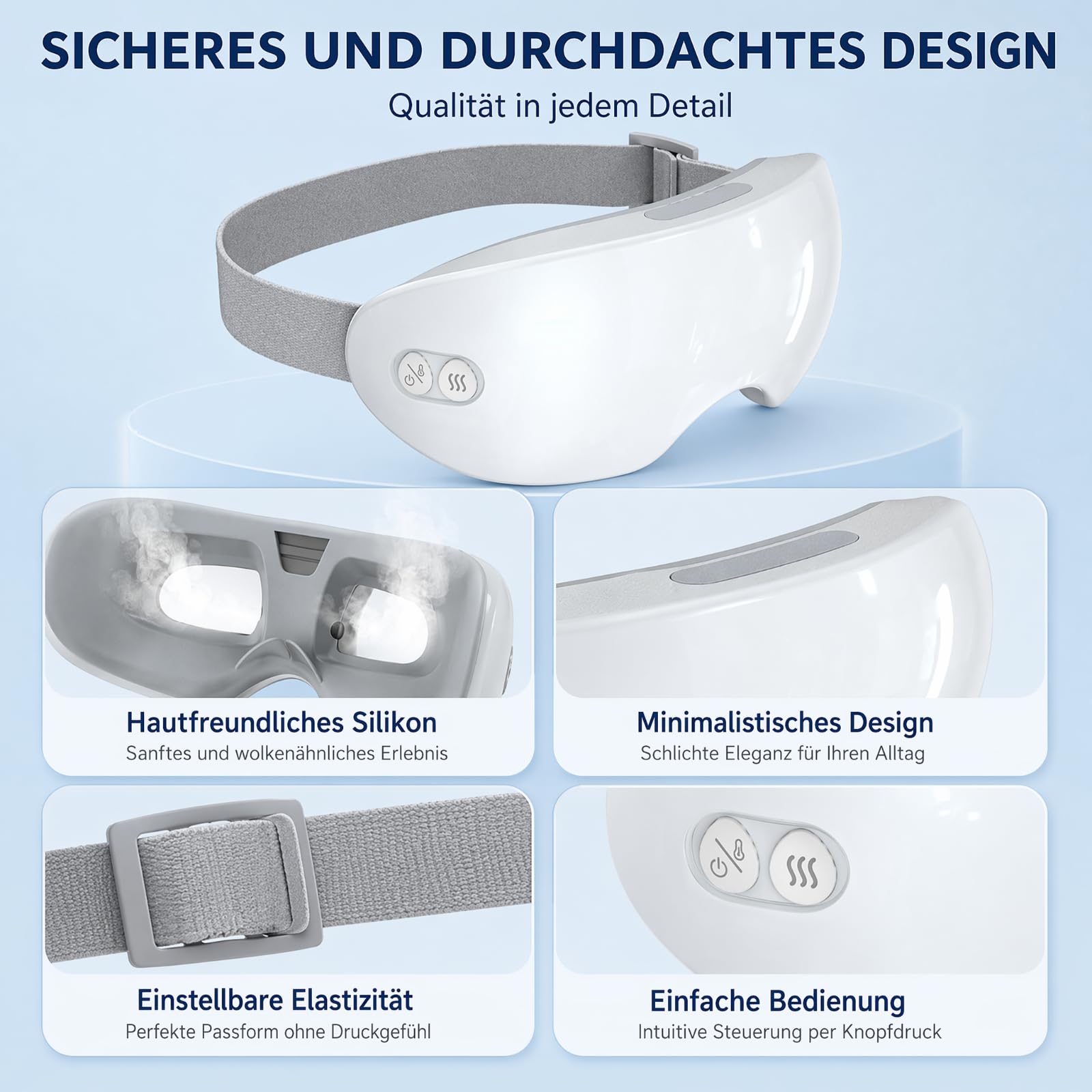 Masque Chauffant Sans Fil, Massage, Masseur Oculaire avec Chaleur, Masque Yeux, Réduit la Fatigue Oculaire Améliorent le Sommeil, Migraine, Compresse Chaude Lavable, Cadeaux pour Femme et Homme