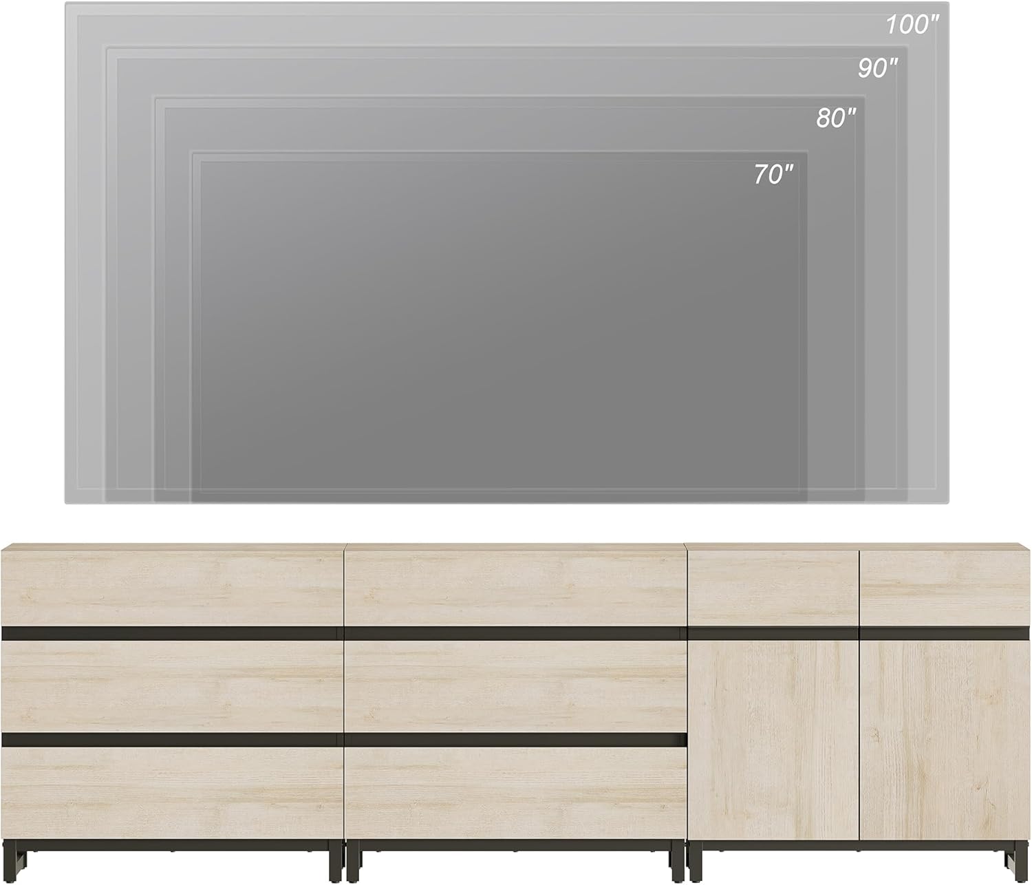 WAMPAT Modern TV Stand for TVs up to 100 inch, 3 in 1 TV Console with Adjustable Shelf and 6 Drawers, Media Console for Living Room,Bedroom,Light Oak