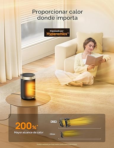 Miniatura 4 de Dreo - Calefactor eléctrico portátil de interior, con termostato, control remoto, pantalla digital, temporizador 12 h, 5 modos, 1500 W PTC, rápido