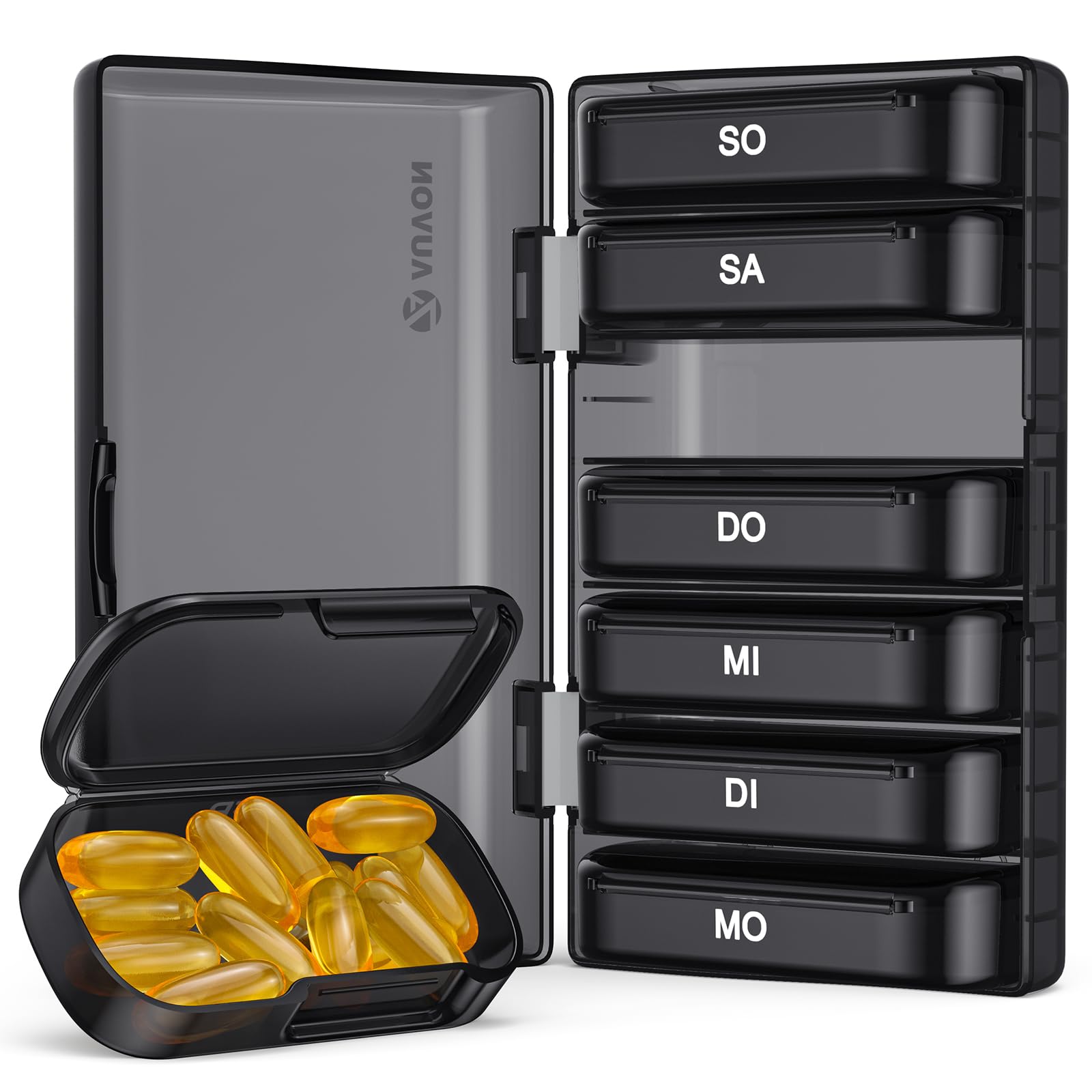 AUVON Tablettenbox 7 Tage, Pillendose 7 Tage mit Großen Separaten Fächern, Leicht zu Öffnende Tragbare Medikamentenbox für Vitamine, Fischöl, Medikamente, Nahrungsergänzungsmittel usw.