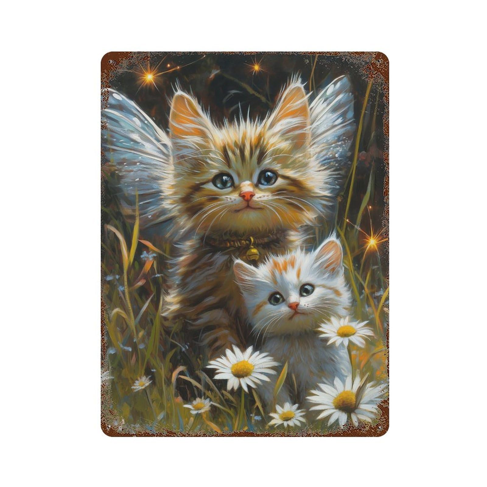 Whimsical Kitten Garden Rustic Tin Plaque 15.7"x11.8", Rustic Home Decor for Office, Studio And Wall Decor