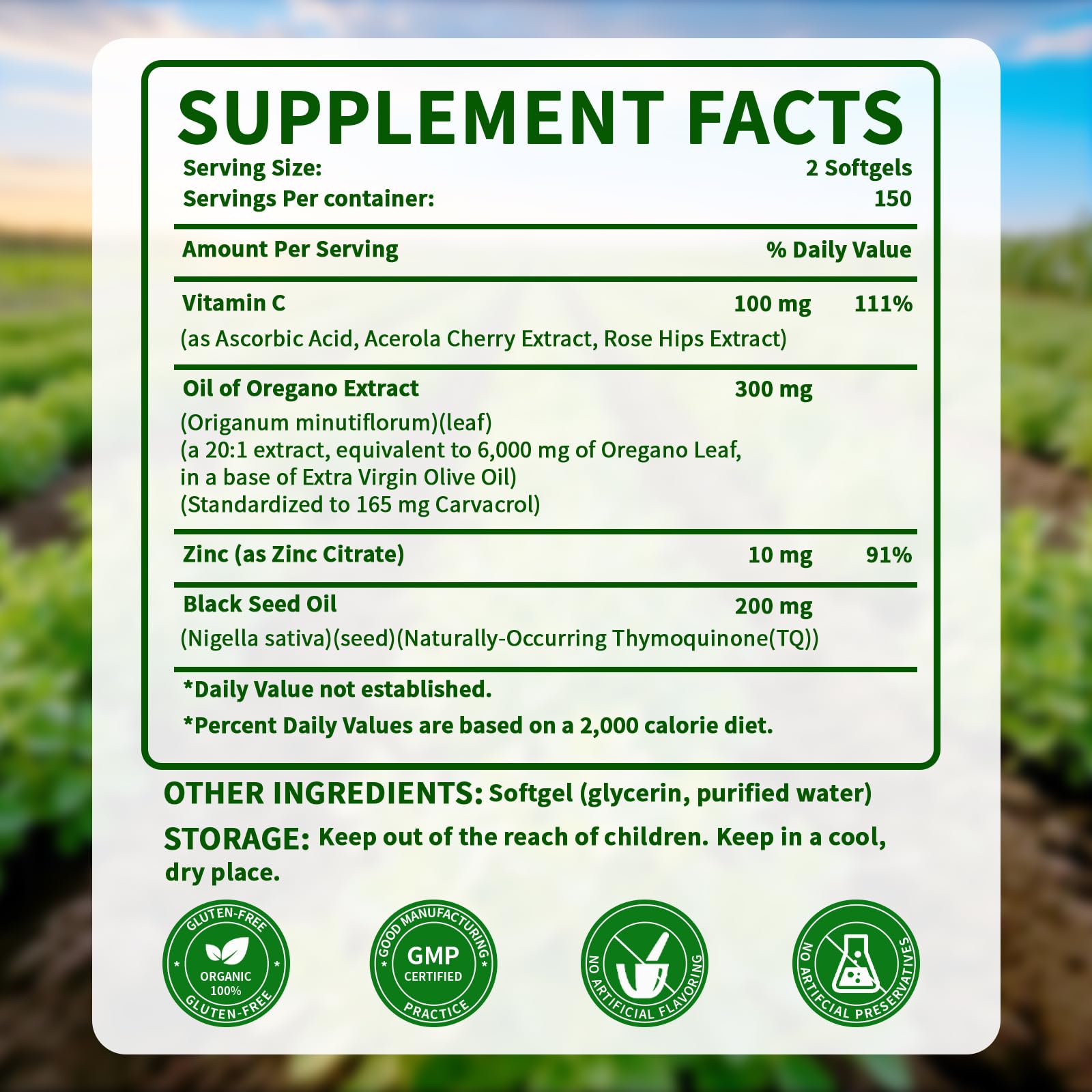 Oil of Oregano with Black Seed Oil Softgels,300 Count,Non-GMO — Amazon image 2