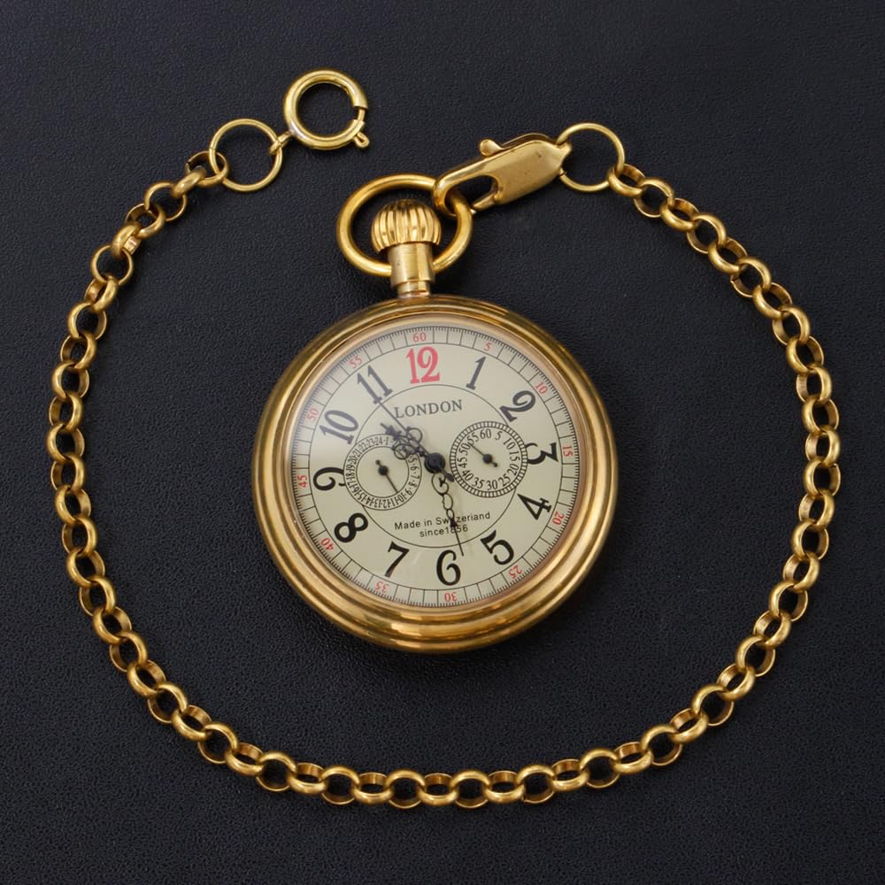 Tiong Vintage Copper Stainless Steel London Design Mechanical Hand-Wind Engraved Pocket Watch Mens Watches