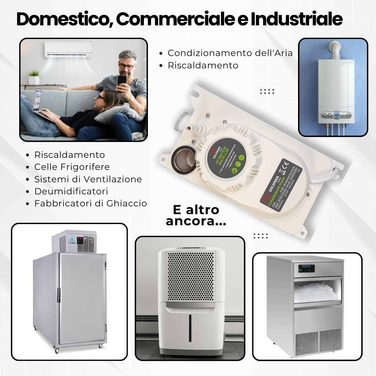 GOLDMAN SERVICE | Pompa di condensazione automatica silenziosa per scarico e scarico dell'acqua di aria condizionata | Flusso 80 Litri/ora