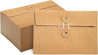 40 Pcs Kraft Paper Envelopes with String Tie Closure Project Pockets Document Organizer for Office Folder Booklet Bag, 4.53 x 6.7 inches (Brown)