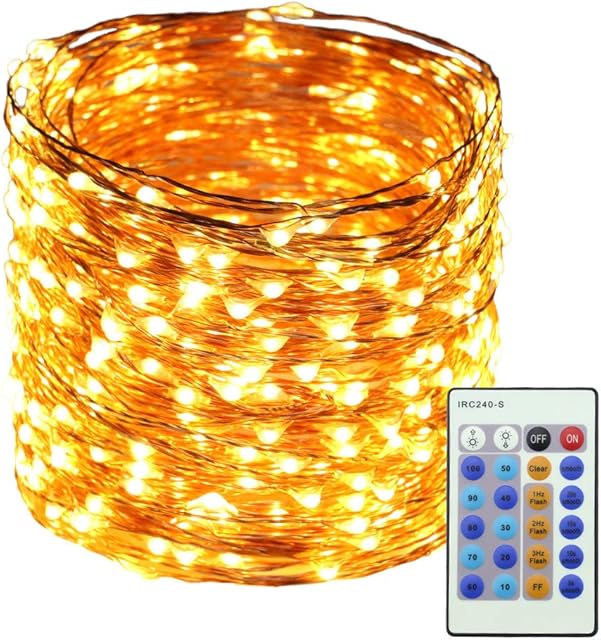 Erchen LED String Lights, 165 FT 50M 500 LED Plug in Dimmable Copper Wire Fairy Lights with 12V DC Power Adapter Remote Control for Wedding Christmas Party Bedroom (Warm White)