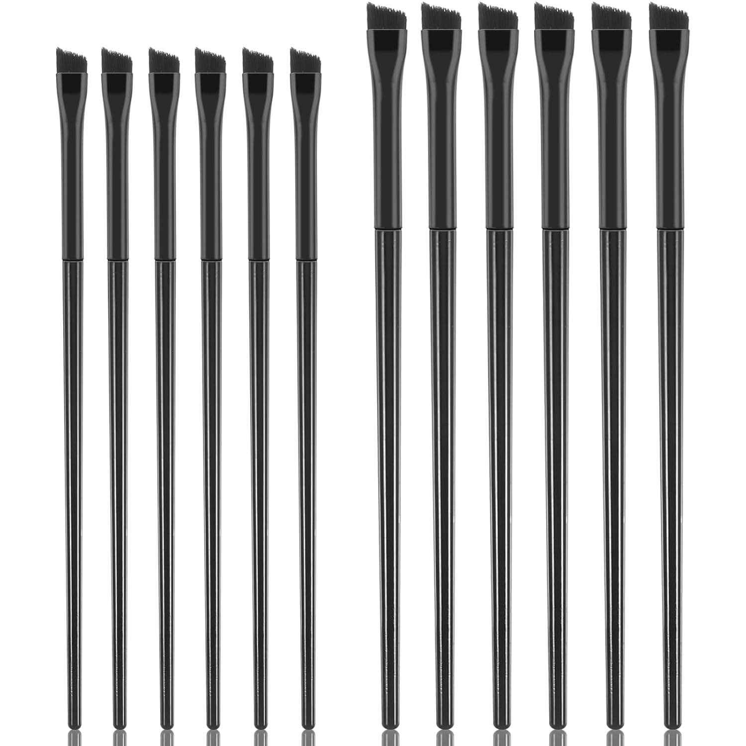 12 PCS Angled Eyeliner Brush, Ultra Thin Eyebrow Tint Brush Applicator, Fine Angled Slanted Tinting Concealer Brushes, Eye Shadow Eye Brow Makeup Brushes Applicator (Black, 2 Sizes)