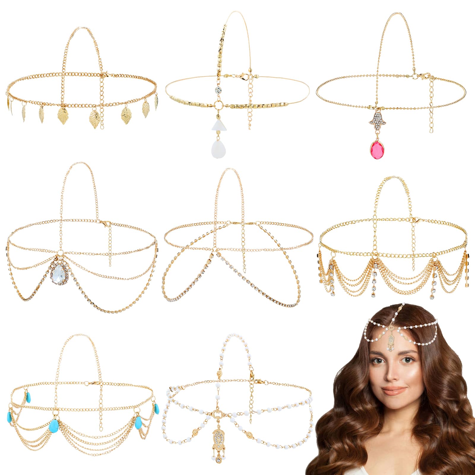 Amazon.com : Dizila 8 Pieces Gold Head Chains with Leaf Bead Rhinestone ...