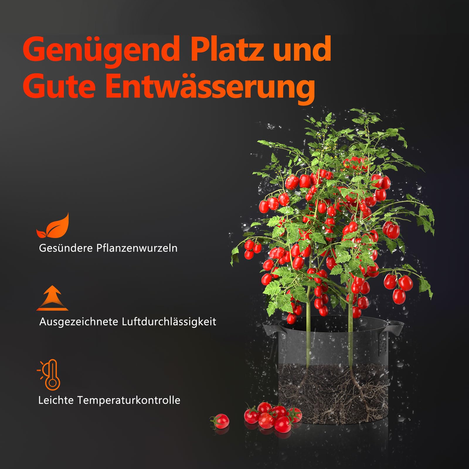 Spider Farmer 5 Gallon 18 L Pflanzsack,Vliesstoff Pflanzentopf mit Griffe Stofftopf für Kartoffeln Tomaten Gemüse und Pflanzen (5 Stück)