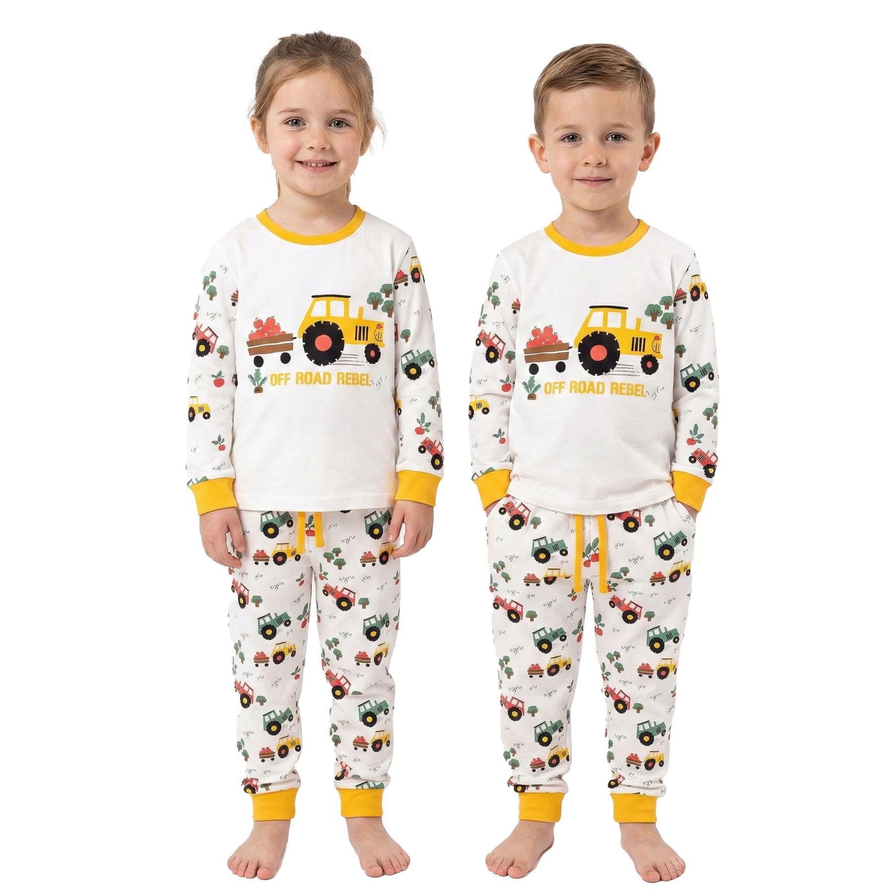 A2zkids (5-6 Years, White) Girls Boys White Tractor Contrast Pyjamas Set