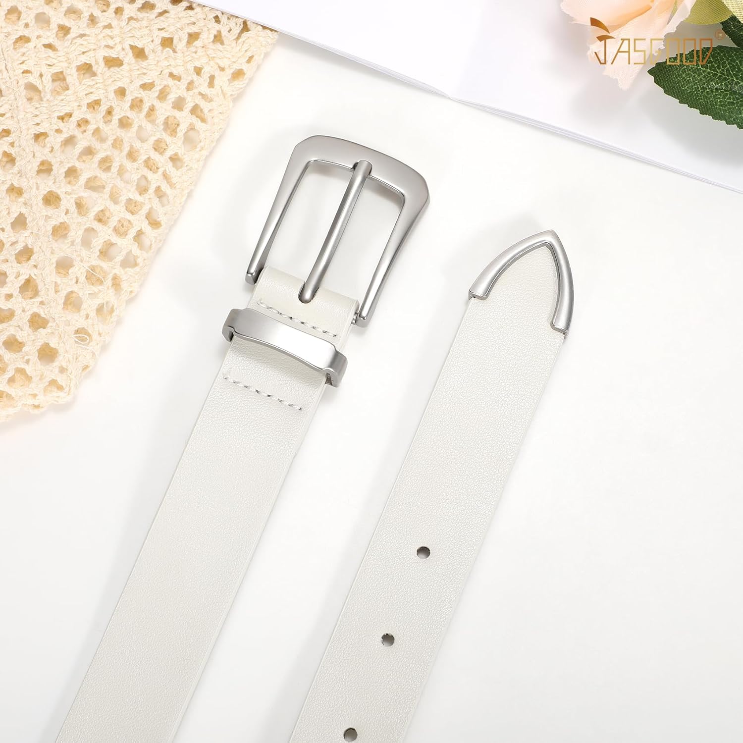 JASGOOD Women Leather Belt for Jeans Pants Ladies Waist Belt for Dress with Silver Buckle - Image 4