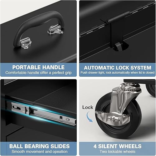 Miniatura 5 de Cofre de herramientas rodante de alta capacidad de 5 cajones, caja de herramientas extraíble sobre ruedas, caja de herramientas con cerradura,
