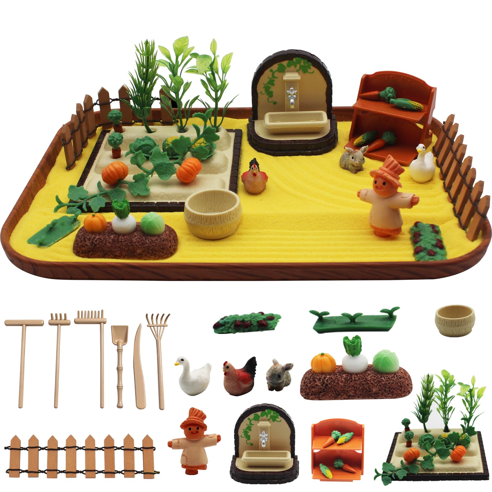 Photo 1 of 48 PCS Zen Garden for Desk, Mini Veggie Zen Sand Garden for Sandbox with Vegetable, Plants and Gardening Tools, Sand Tray Therapy Kit for Relaxation, Meditation, Creativity, Stress Relief