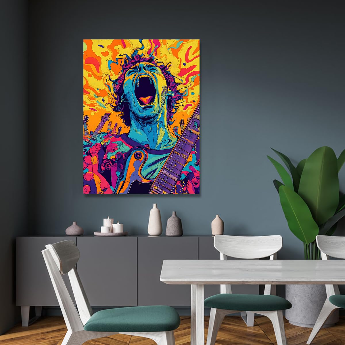 YUNART Musica retrò su tela Arte da parete Astratta cantante Uomo Decorazione murale Poster musicale per camera da letto Studio Estetica della stanza 65x100cm Telaio interno