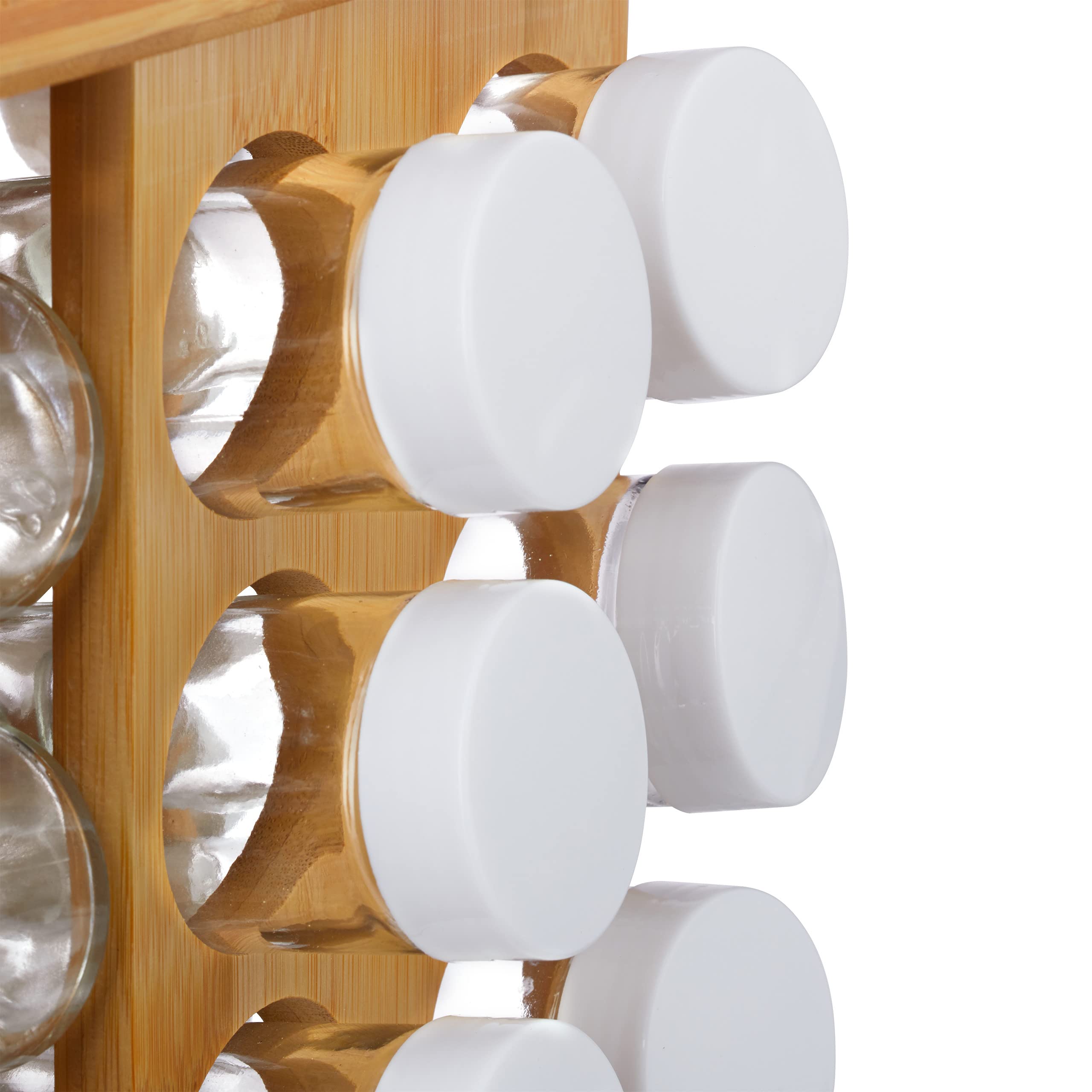 Relaxdays Porta Spezie XXL, Girevole, 32 Barattoli, Custodia Salvaroma, Espositore per Condimenti, Bambù, Legno Naturale