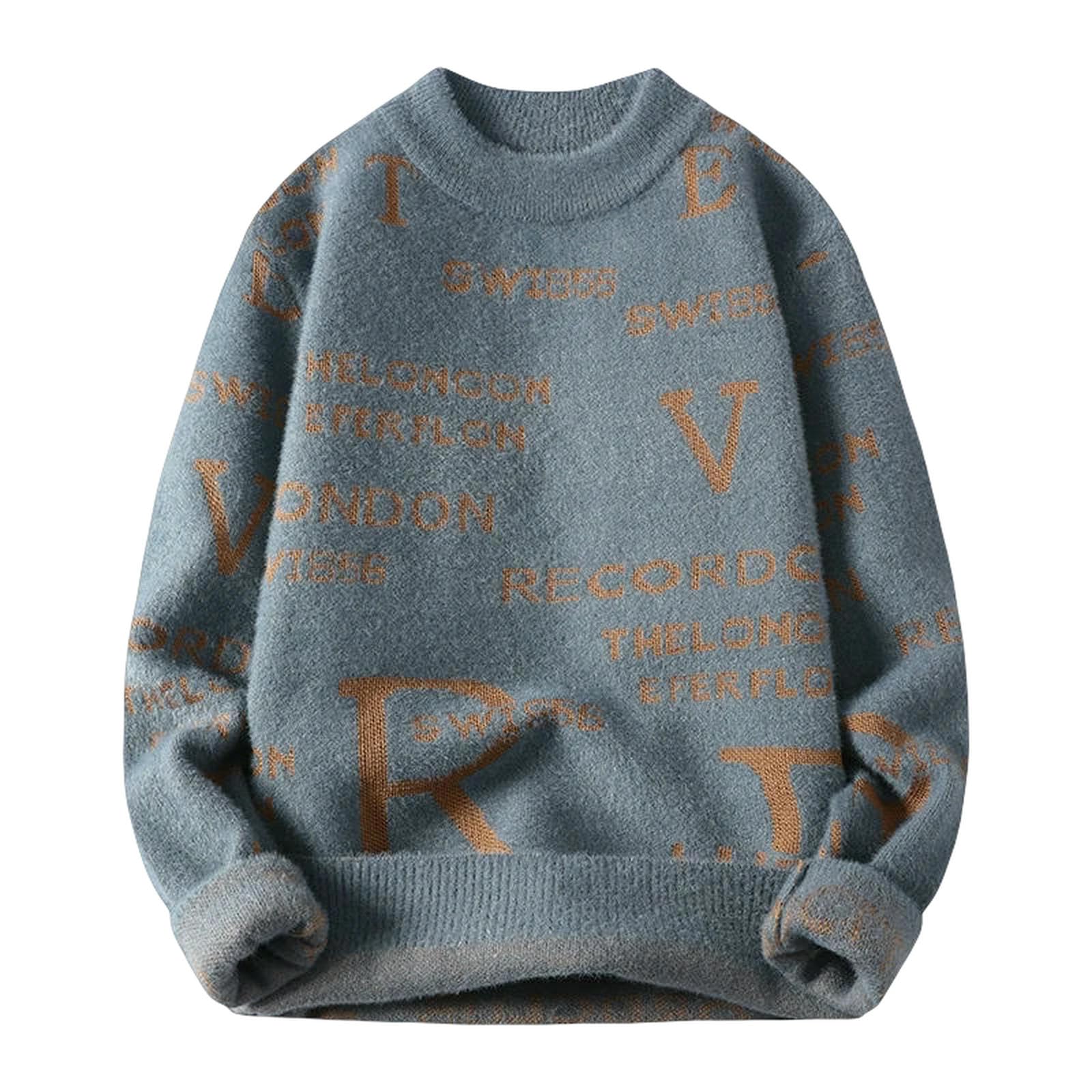 Jersey HombresuéTer Hombre Suéter con Letras para Hombre, Cuello Redondo, Jerséis Ajustados, Prendas De Punto, Estilo Cálido Invierno, Ropa Informal Hombre-Gris-m