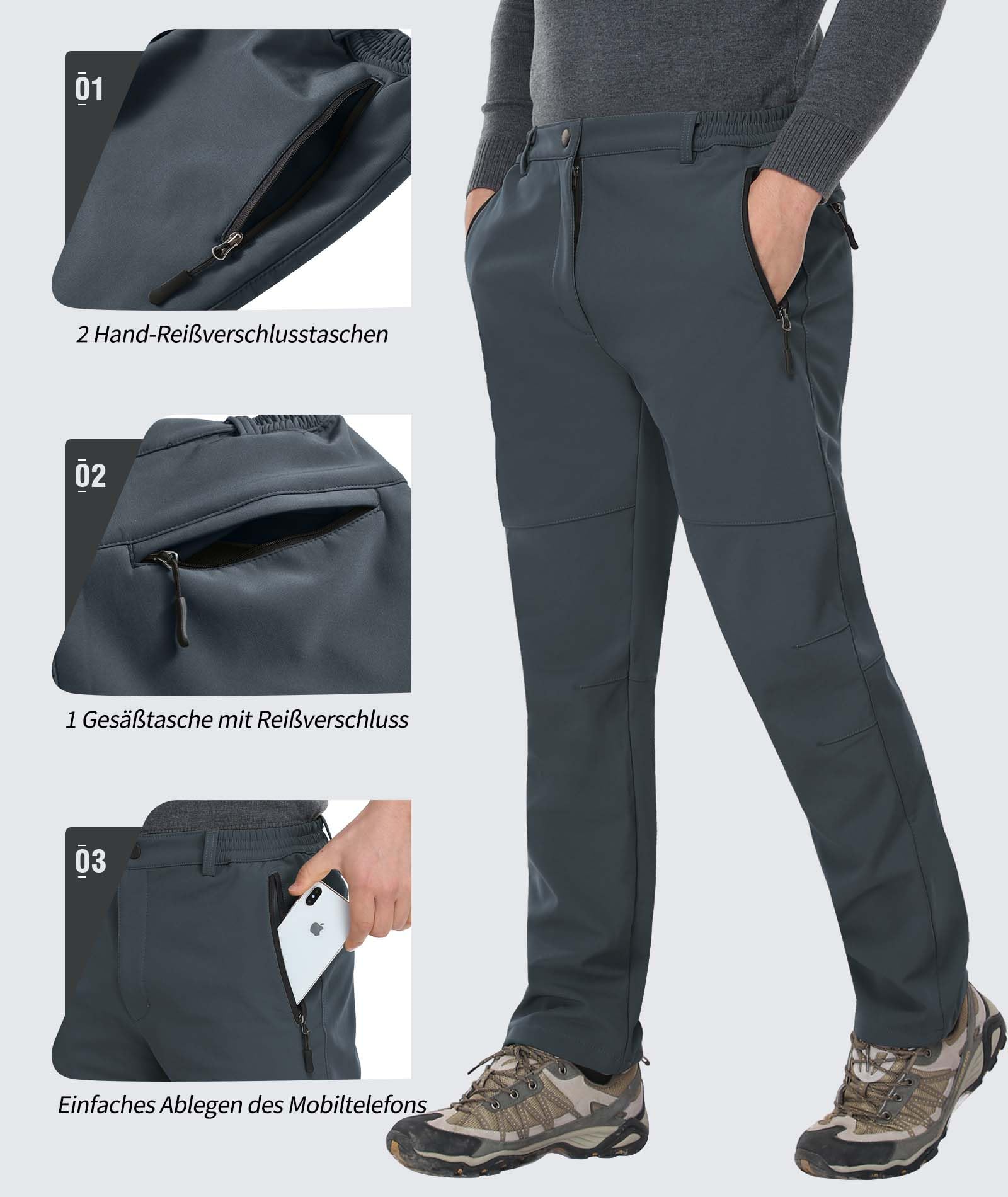 Zoofly Thermohose Herren Softshellhose Herren Wanderhose Wasserdicht Winter Outdoorhose Skihose für Herren Outdoor Funktionshose Trekkinghose Herren mit Fleece