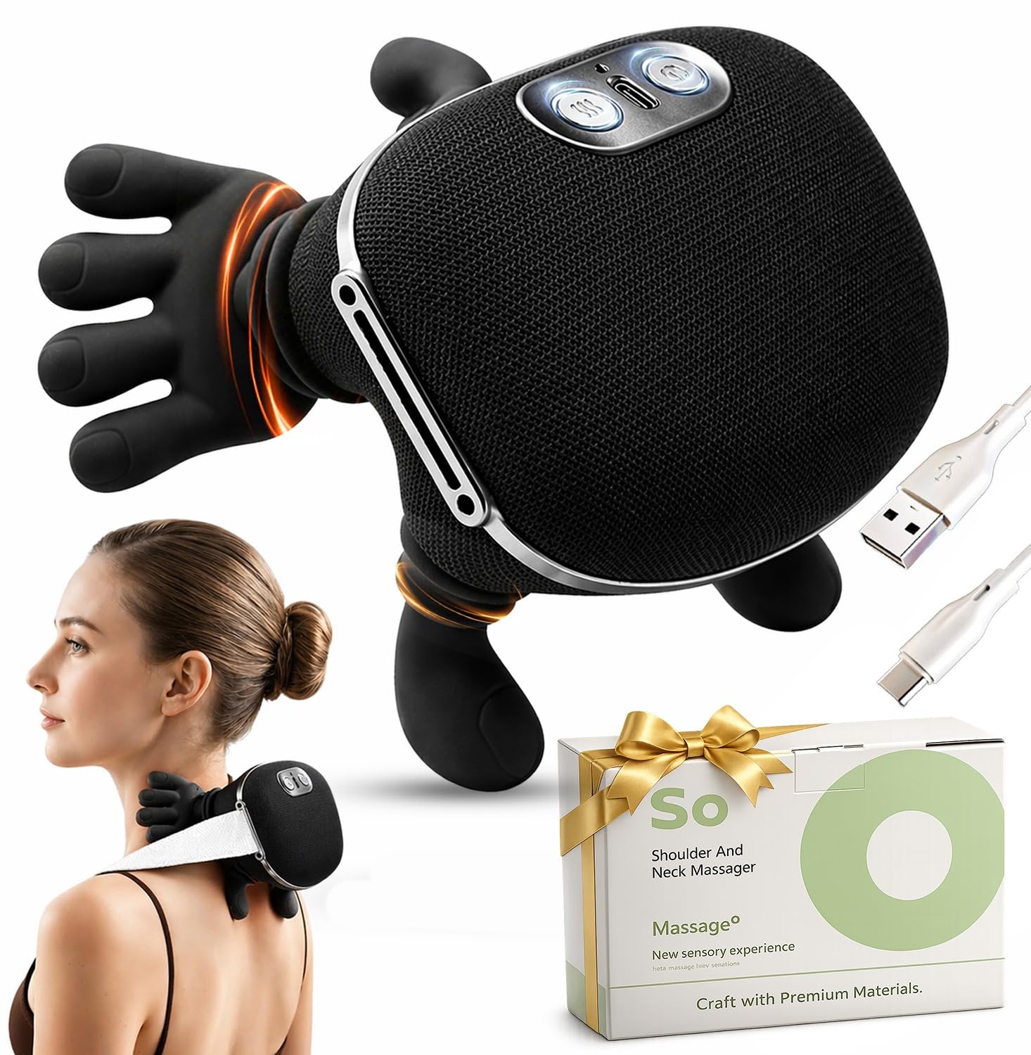BeFit24 Massaggiatore Cervicale Ergonomico 4D Senza Fili, Massaggiatore Collo e Spalle con Calore, Massaggio Cervicale Profondo per Sollievo dal Dolore, Cuscino Massaggiante Schiena Portatile USB