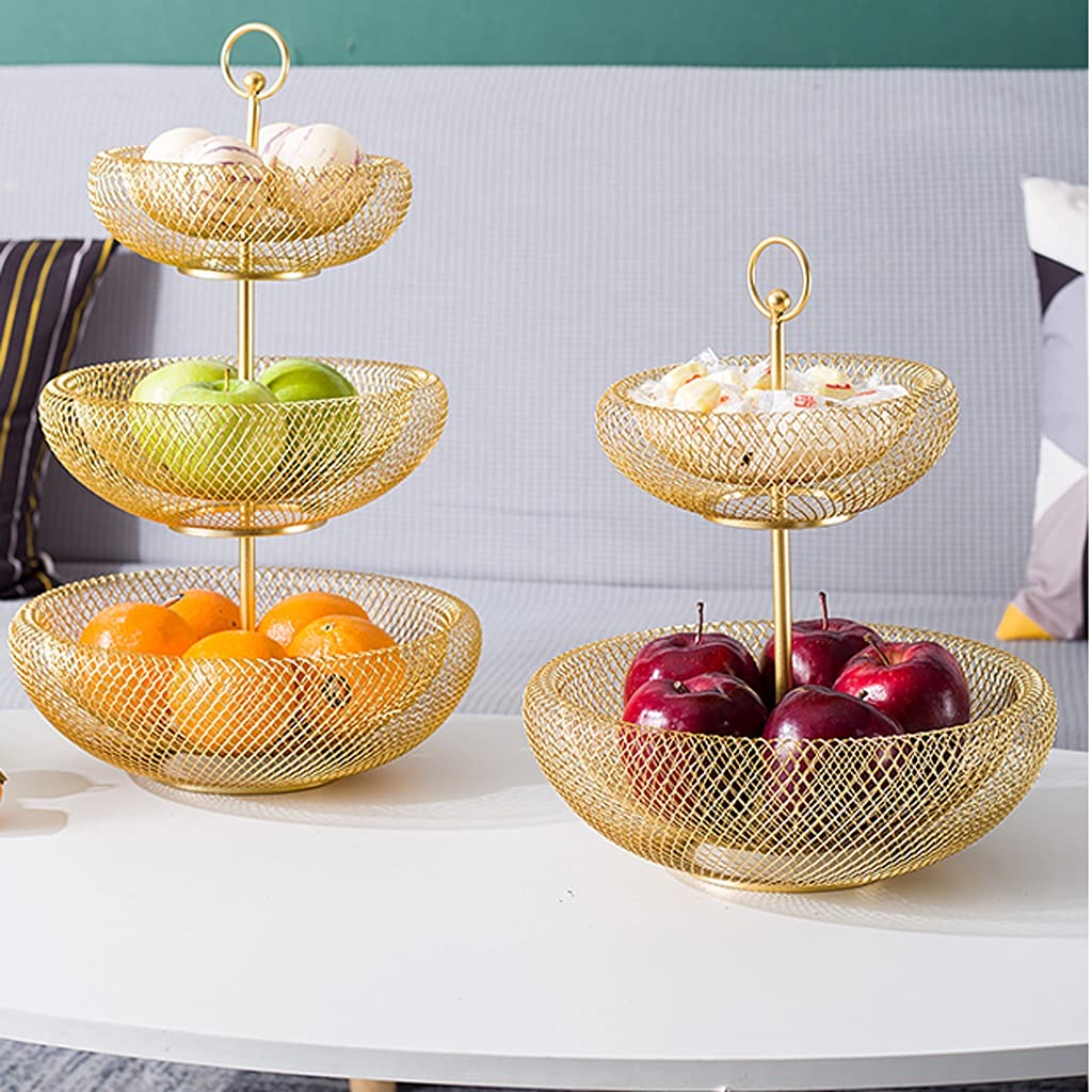 Portafrutta A 3 Livelli Con Maniglia A Farfalla E Bordo Oro – Vassoio Per Dolci, Biscotti E Snack, Design Aperto