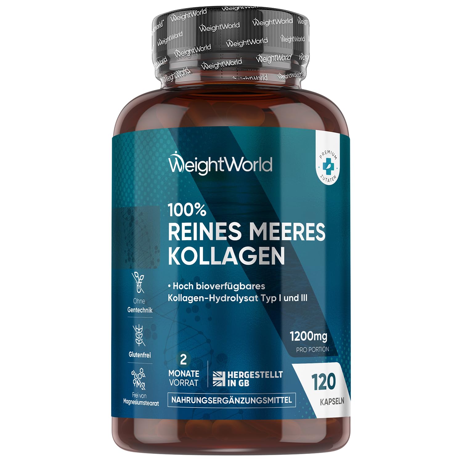 Kollagen Kapseln - 1200mg reines Marine Collagen Typ I und III - Hydrolysierte Fisch Kollagen Peptide - 120 Kapseln für 2 Monate Vorrat - Meereskollagen - Frei von Magnesiumstearat - WeightWorld