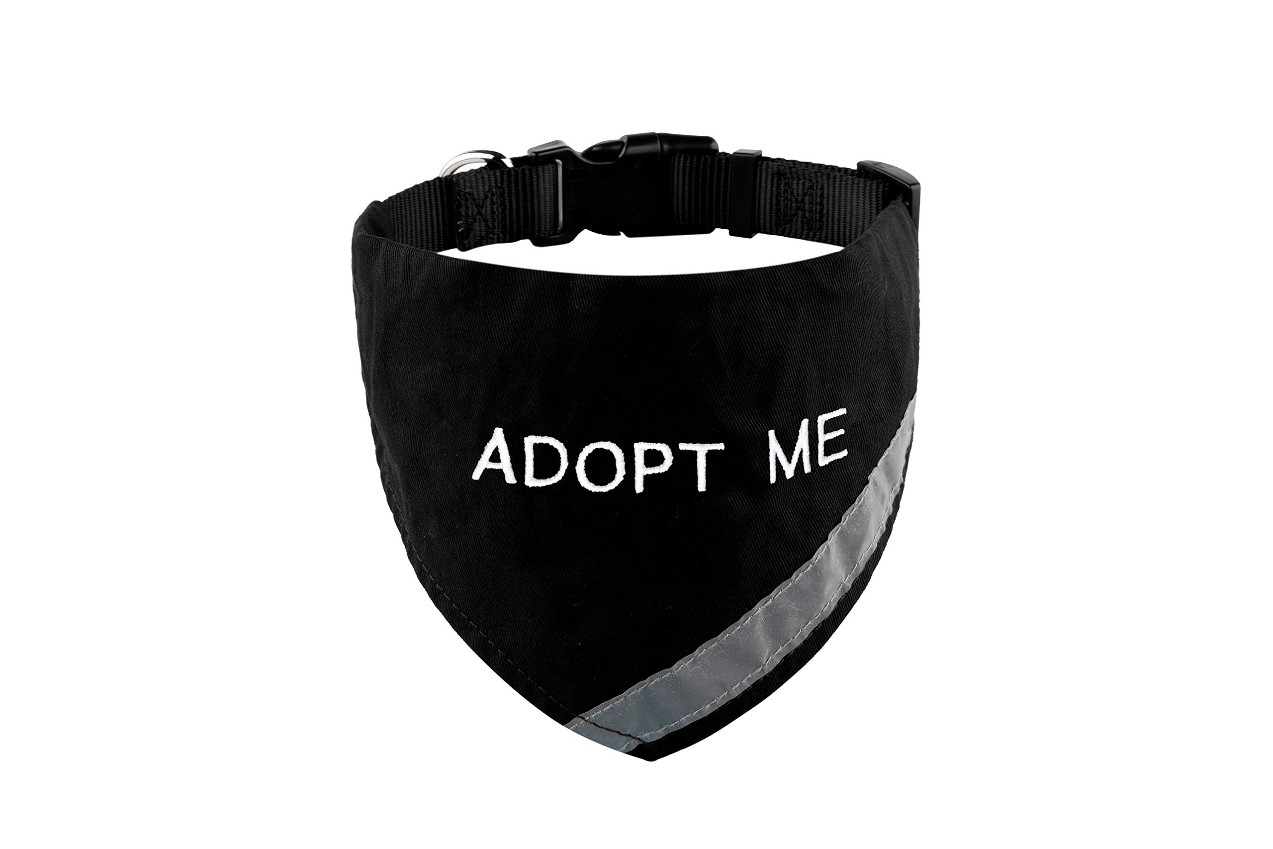 Doggie Stylz Adopt Me Bandana with Reflective Strip for pet Safety at Night. Has Built in Matching Collar to Keep Bandana Secure | Metal Ring to Attach Leash | Black XS (Neck 8-12")