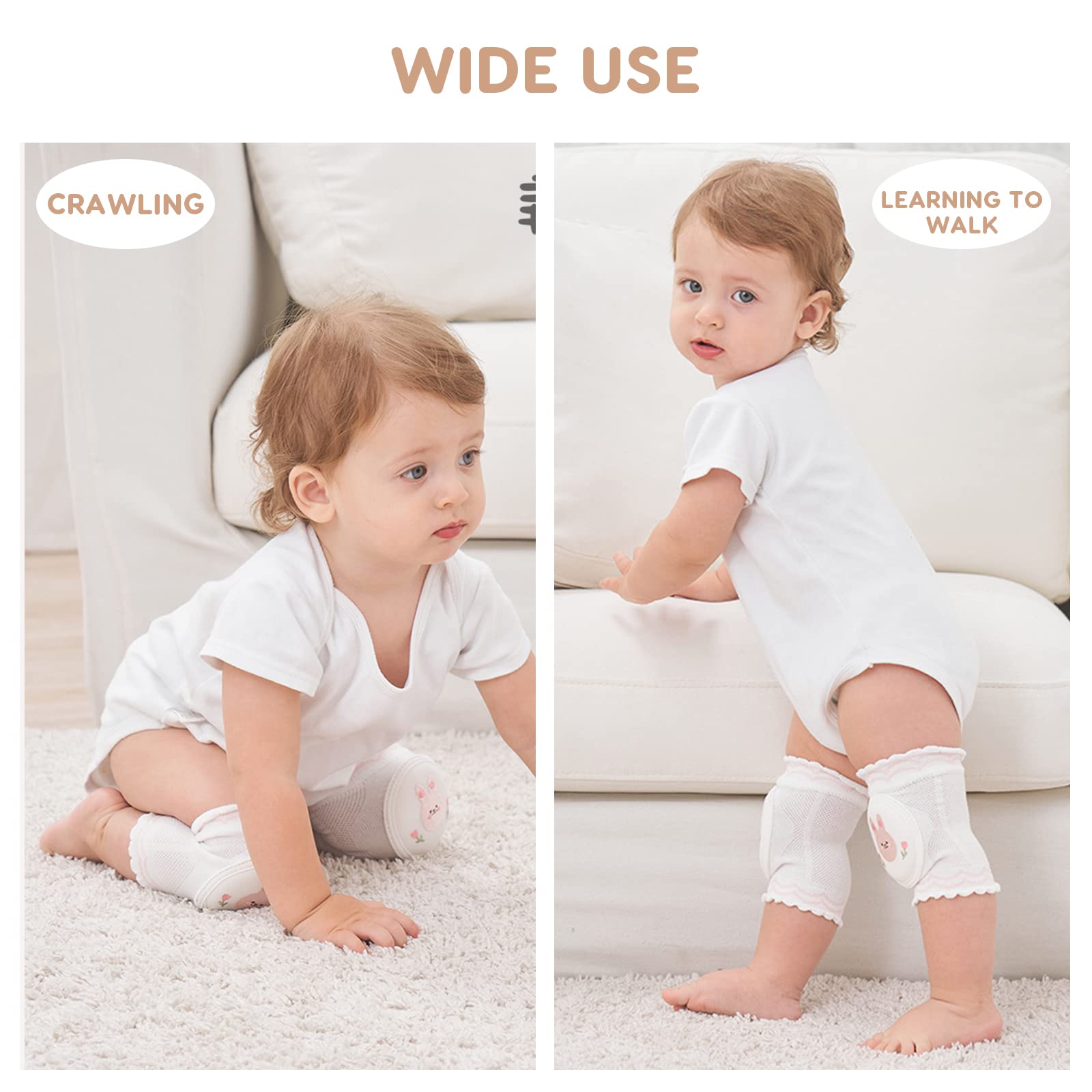SONARIN Genouillères pour Bébé,2 Paires Genouillères Rampants Bébé Antidérapantes Élastiques Protege Genoux Genouillères Tout-Petits Respirantes pour Bébé Garçon Fille 0-36 Mois