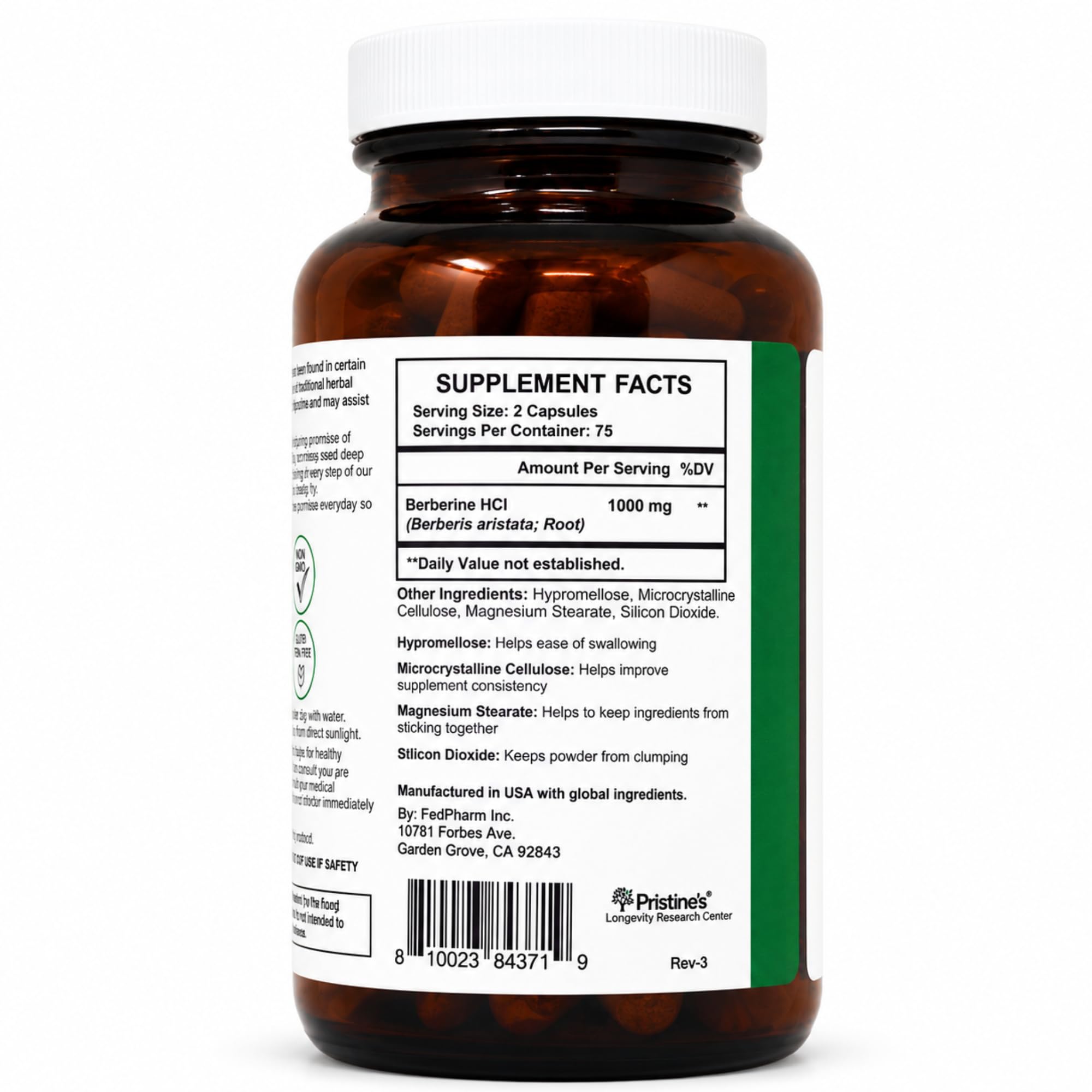 PRISTINE'S Berberine 1000mg Supplement Capsules, 150 Count, 75 Day Supply — Amazon image 8