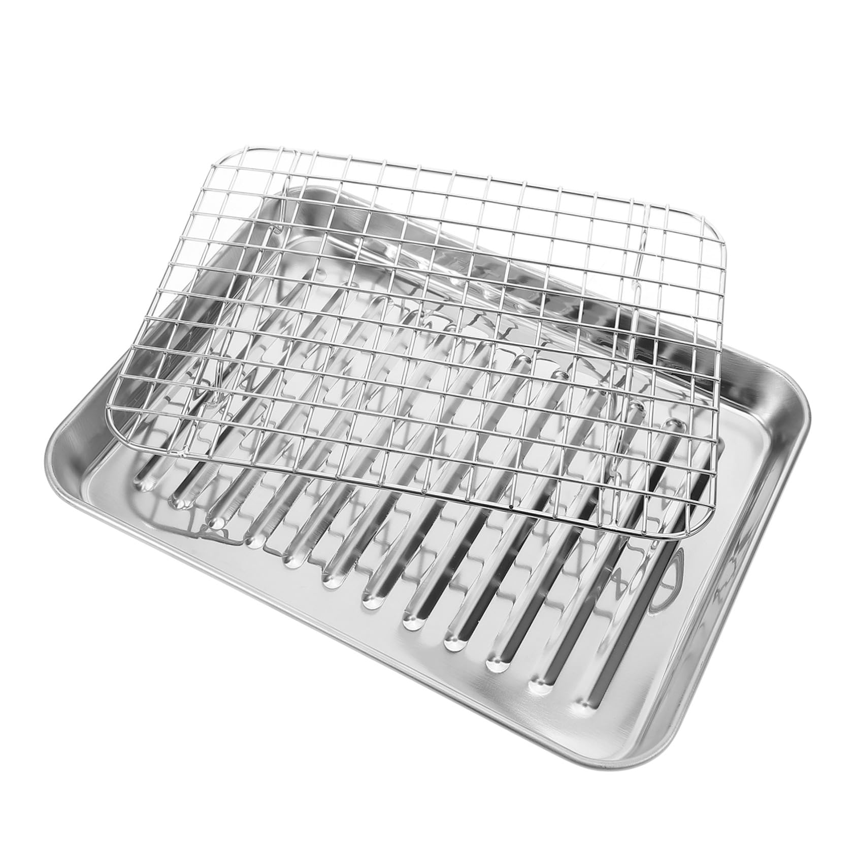 Juego de Bandeja de Horno de Acero Inoxidable con Rejilla, 43 Cm | Drenaje de Aceite, Servir Fritos, Uso en Casa y Familia, Estilo Simple, 1 Juego