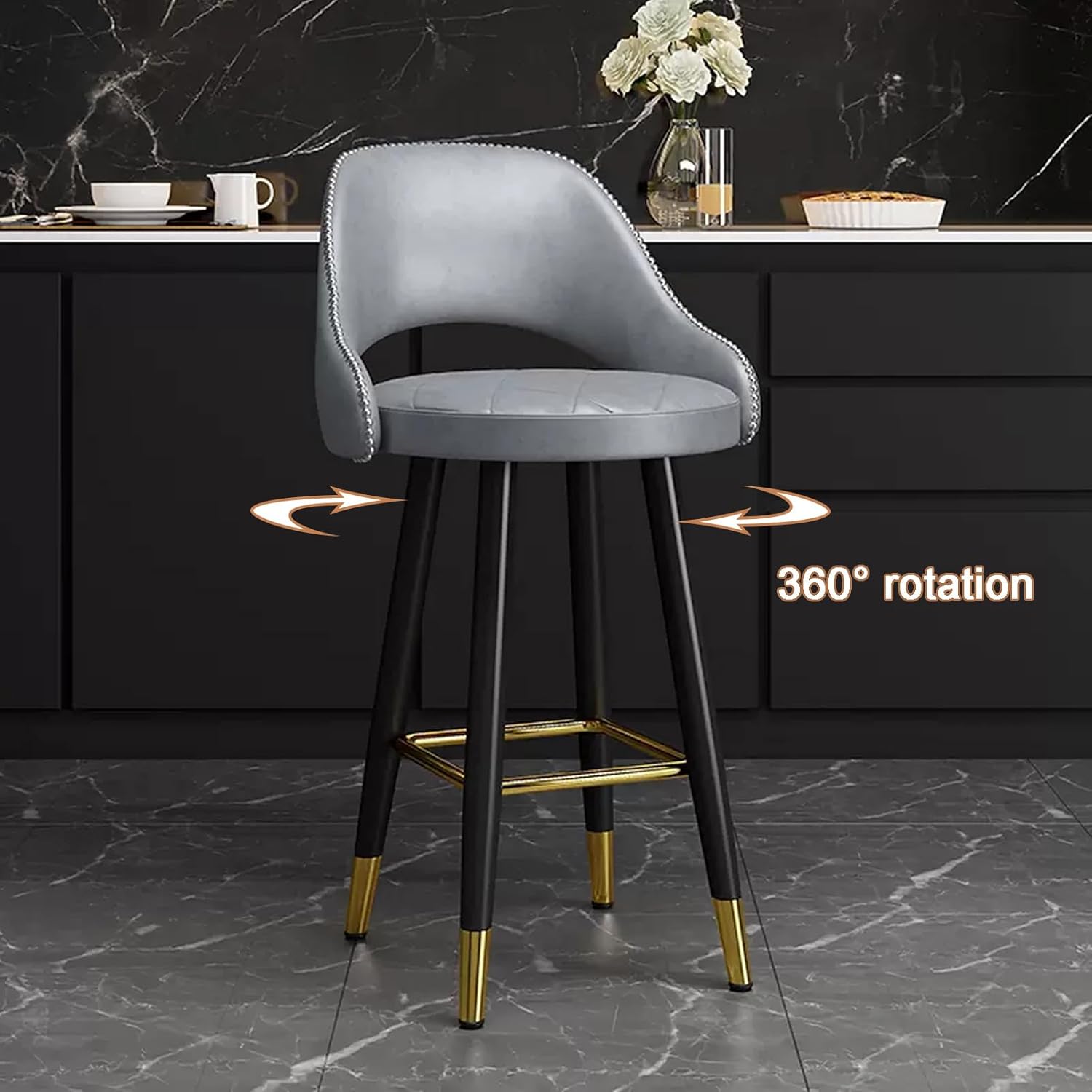 回転バースツール 2脚セット、PUレザーカウンター高さスツール
