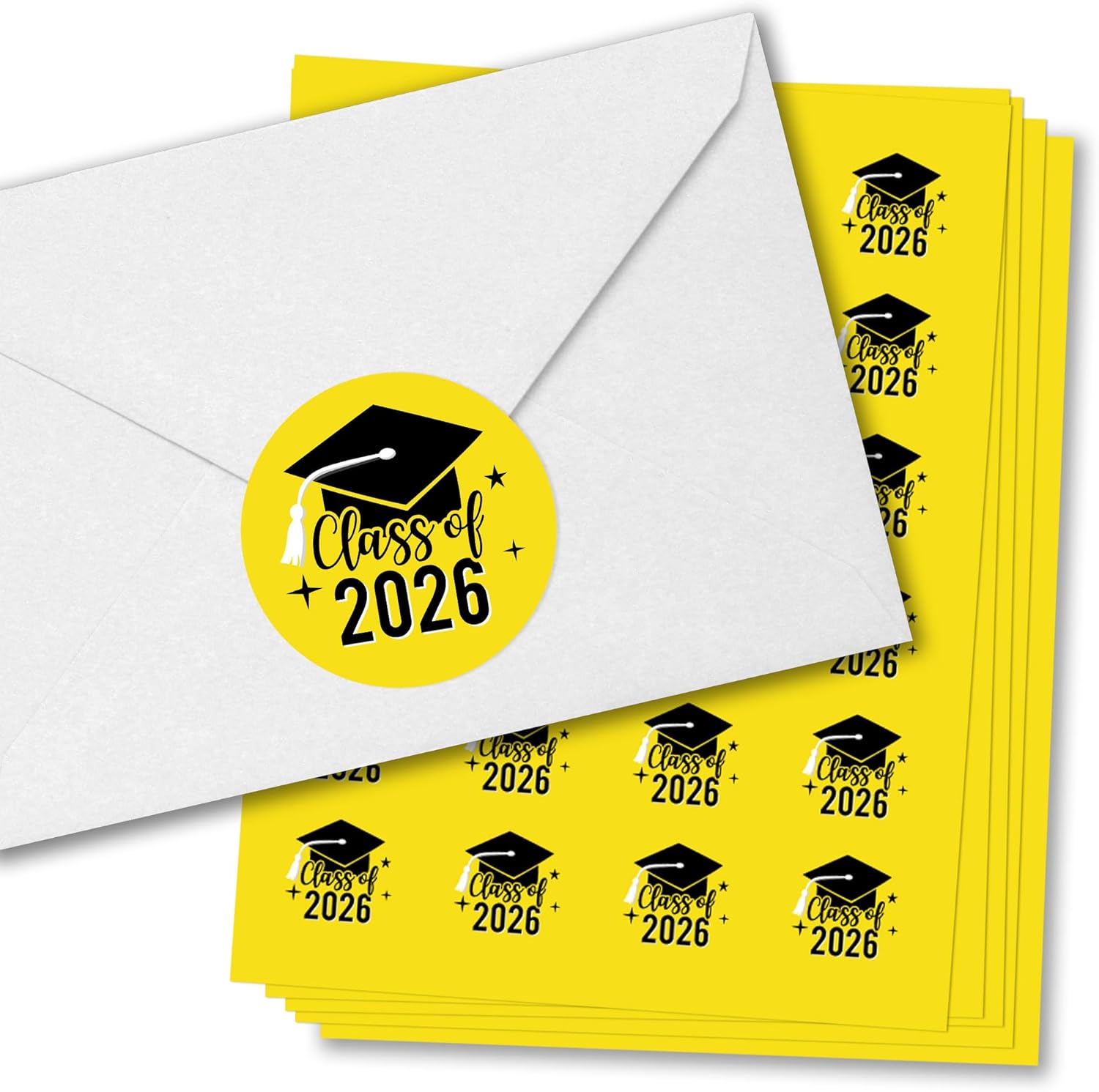 Big Dot of Happiness Class of 2026 Yellow Grad Party Envelope Seal Stickers, Round Circle Stickers to Seal Invites & Thank You Cards, Graduation Envelope Seals - 120 Count (Yellow)