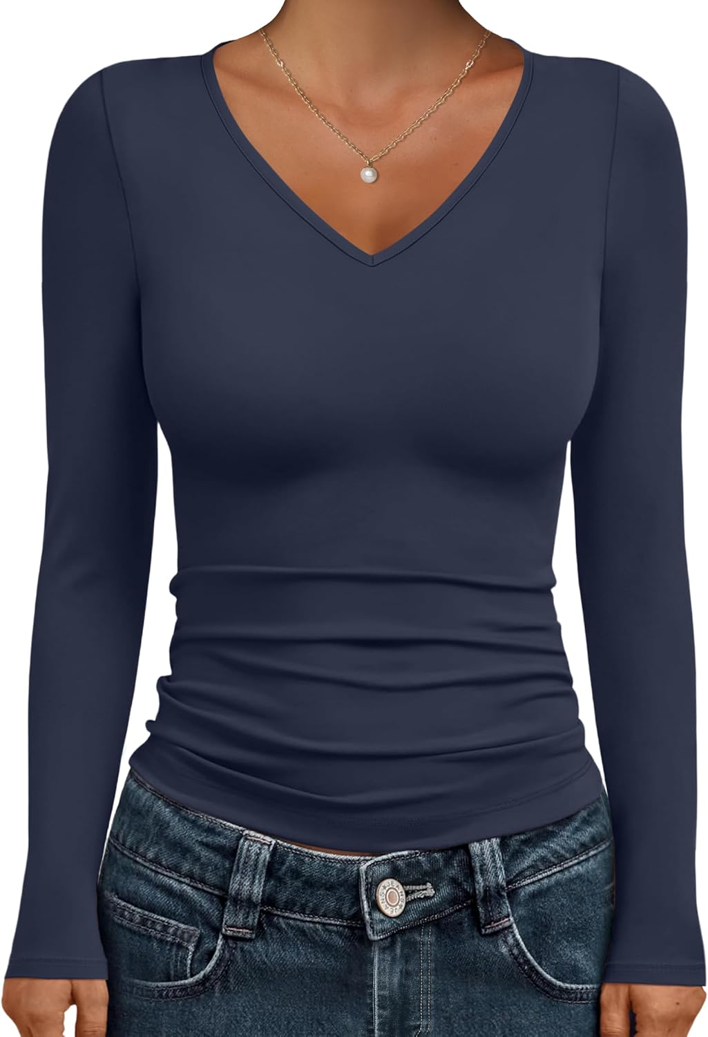 IWD Womens Long Sleeve Shirts V Neck Casual Tops 2026 Fashion Slim Fitted Tops Basic Tee Y2k Outfits